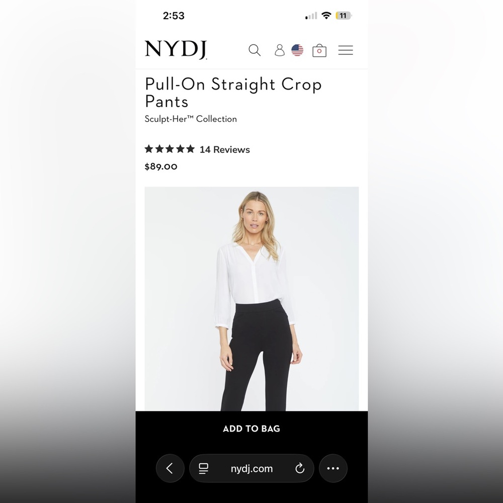 NWT NYDJ Pull On Straight Pants